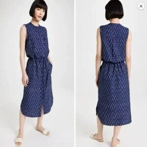 Faherty Saylor Midi Dress in Midnight Ikat Womens Medium Pockets Blue Sleeveless